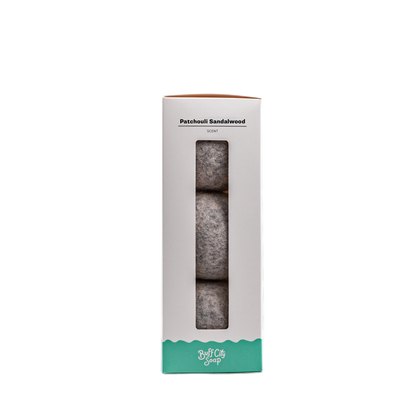 Patchouli Sandalwood Wool Dryer Balls (Set of 3) by Buff City Soap Supply, LLC