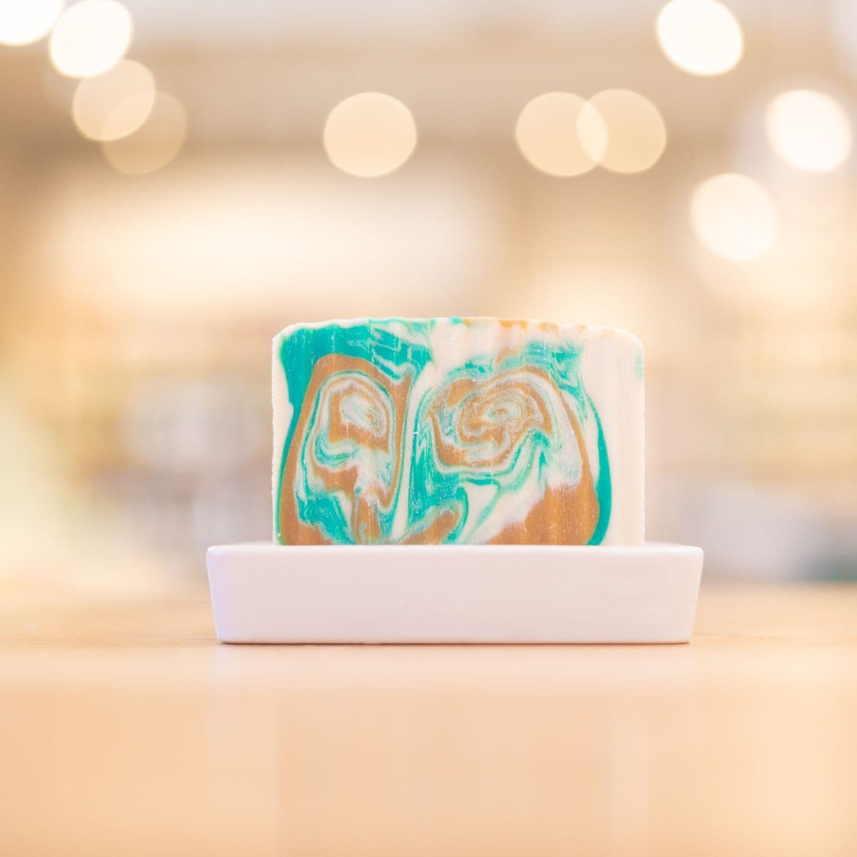 White Porcelain and Bamboo Soap Dish by Buff City Soap Supply, LLC