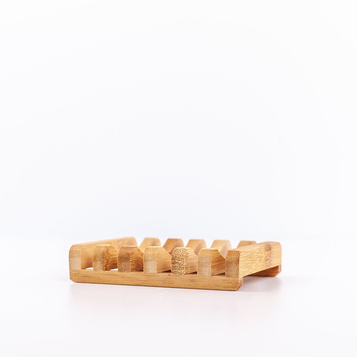 Angled view of wooden soap dish